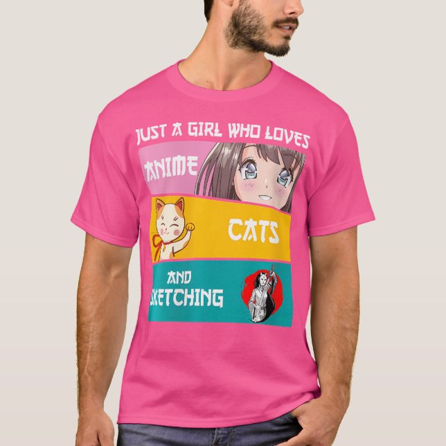Womens Just A Girl Who Loves Anime Cats And Sketch T-Shirt (Front)
