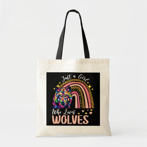 Womens Just a Girl Who Loves wolves Rainbow Tote Bag