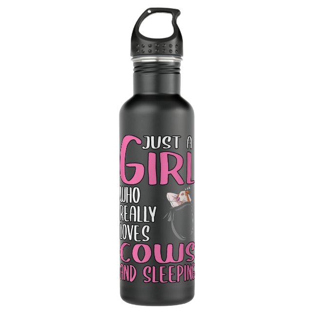 Womens Just A Girl Who Really Loves Cows And Sleep Stainless Steel Water Bottle (Front)