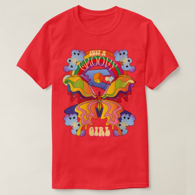 Womens Just A Groovy Girl Retro Rainbow Butterfly  T-Shirt (Design Front)