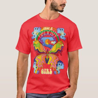 Womens Just A Groovy Girl Retro Rainbow Butterfly  T-Shirt