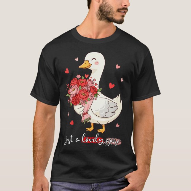 Women's Just A Lovely Goose Bouquet Roses Floral V T-Shirt (Front)