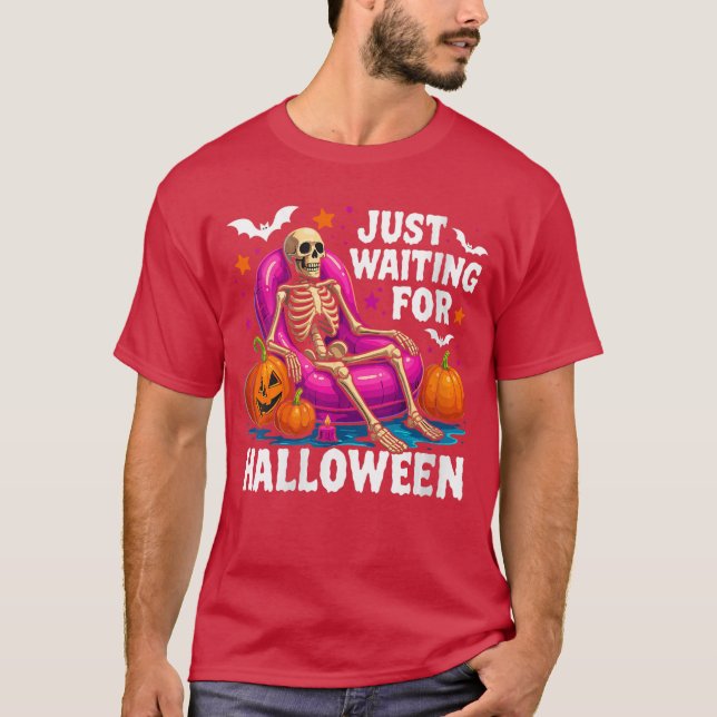 Womens Just Waiting for Halloween Skeleton Spooky  T-Shirt (Front)