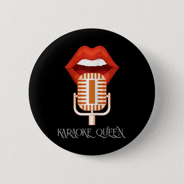 Womens Karaoke Queen Singing Singer Music Micropho Button (Front)
