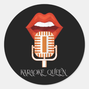 Womens Karaoke Queen Singing Singer Music Micropho Classic Round Sticker