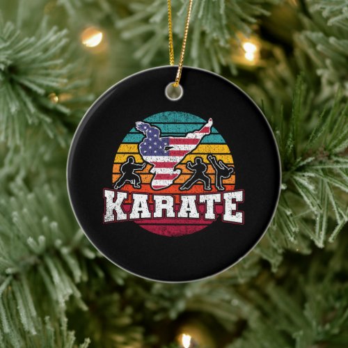 Women's Karate - Girls Martial Arts USA Flag Ceramic Ornament