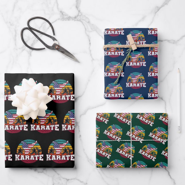 Women's Karate - Girls Martial Arts USA Flag Wrapping Paper Sheets (Front)