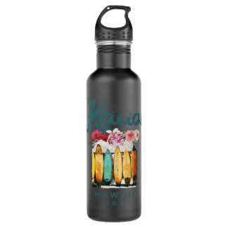 Womens Kauai Hawaii Vintage Hawaiian Surfing Retro Stainless Steel Water Bottle