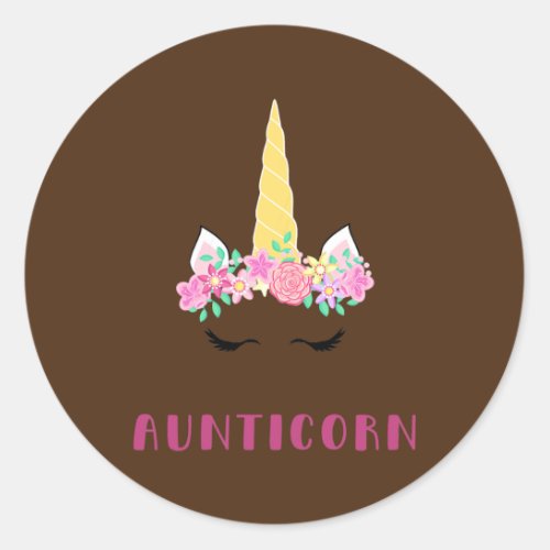 Womens Kawaii Floral Aunticorn Unicorn Lover Classic Round Sticker