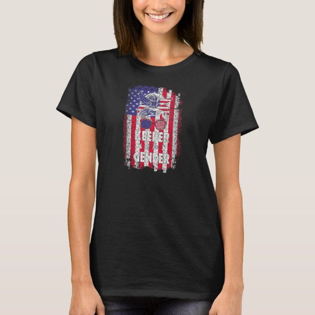 Womens Keeper Of The Gender 4th Of July Messy Bun  T-Shirt (Front)