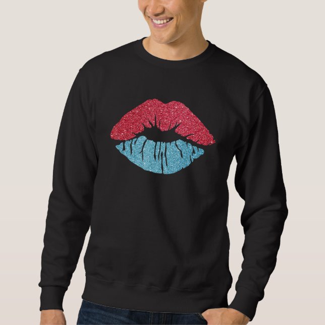 Women's Kiss Lips America Lips Red Blue Lipstick U Sweatshirt (Front)