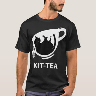 Womens KitTea A cute black cat with tea funny cat  T-Shirt