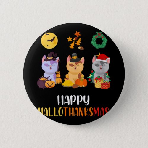 Womens Kitten Cat Halloween Christmas Cats Happy H Button