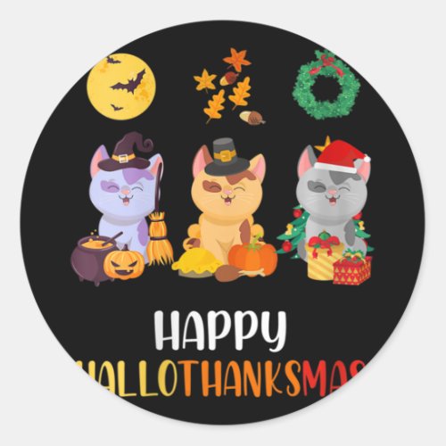 Womens Kitten Cat Halloween Christmas Cats Happy H Classic Round Sticker