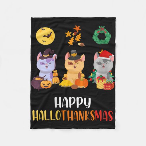 Womens Kitten Cat Halloween Christmas Cats Happy H Fleece Blanket