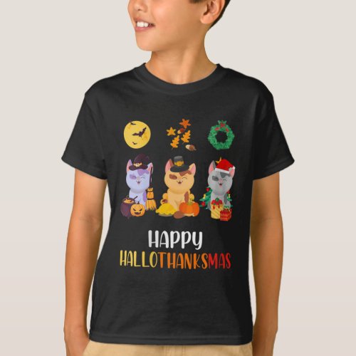 Womens Kitten Cat Halloween Christmas Cats Happy H T_Shirt