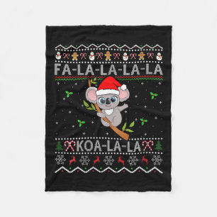 Womens Koala Xmas Holiday Santa Hat Koala Ugly Chr Fleece Blanket