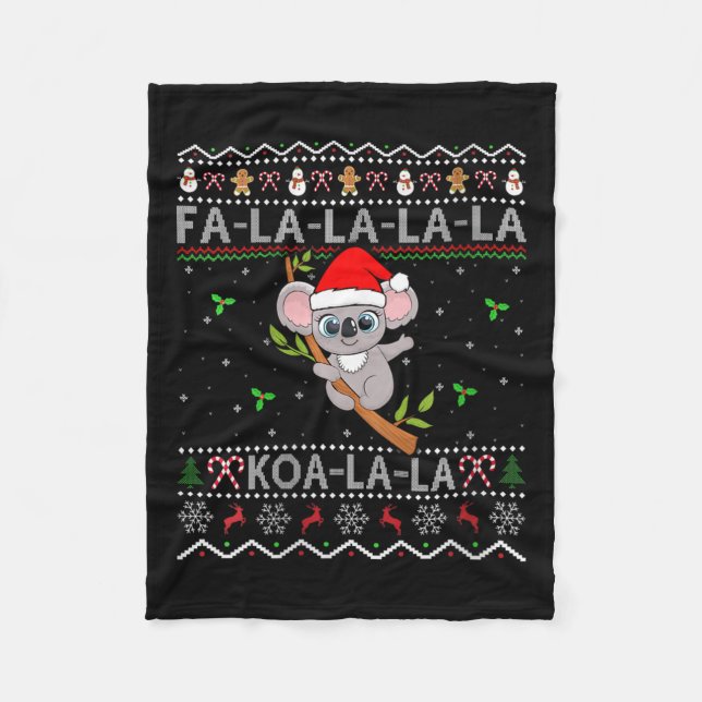 Womens Koala Xmas Holiday Santa Hat Koala Ugly Chr Fleece Blanket (Front)