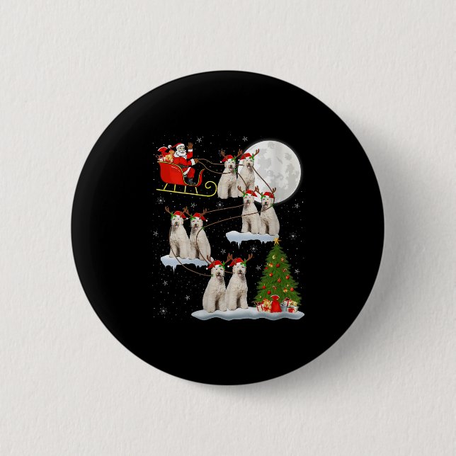 Womens Labradoodle Dog Santa Sleigh Flying Funny M Button (Front)