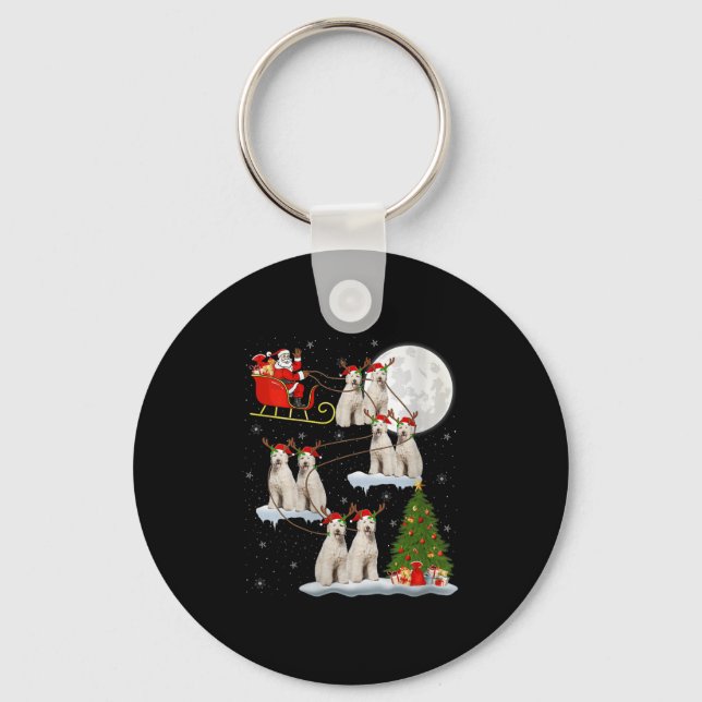 Womens Labradoodle Dog Santa Sleigh Flying Funny M Keychain (Front)