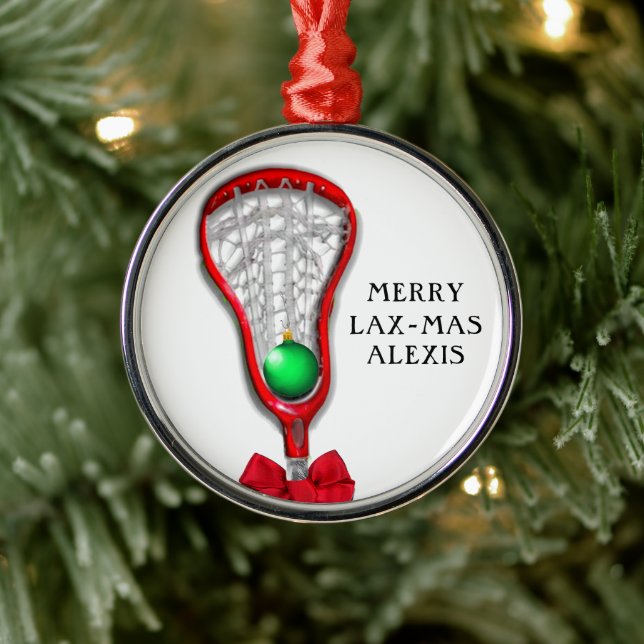 Women's Lacrosse Christmas Metal Ornament (Tree)