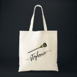 Women's Lacrosse Personalized Name LAX Tote Bag<br><div class="desc">Personalized lacrosse canvas tote bag with a simple cute lacrosse stick graphic and custom name or text in a feminine girly and modern pretty script font monogram. Girls or womens lacrosse team members or club players will adore the elegant look on this modern and minimal useful lacrosse themed gift. The...</div>