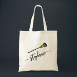 Women's Lacrosse Personalized Name LAX Tote Bag<br><div class="desc">Personalized lacrosse canvas tote bag with a simple cute lacrosse stick graphic and custom name or text in a feminine girly and modern pretty script font monogram. Girls or womens lacrosse team members or club players will adore the elegant look on this modern and minimal useful lacrosse themed gift. The...</div>