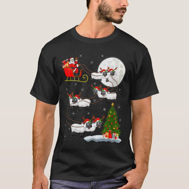 Womens Lambs Sheep Santa Sleigh Flying Funny Magic T-Shirt (Front)