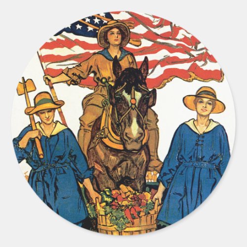 Womens Land Army Classic Round Sticker