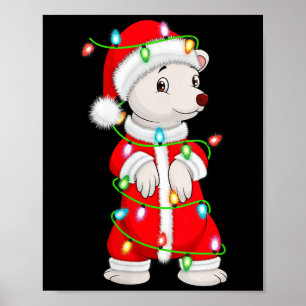 Womens Lar Bear Christmas Lights Santa Costume Cut Poster
