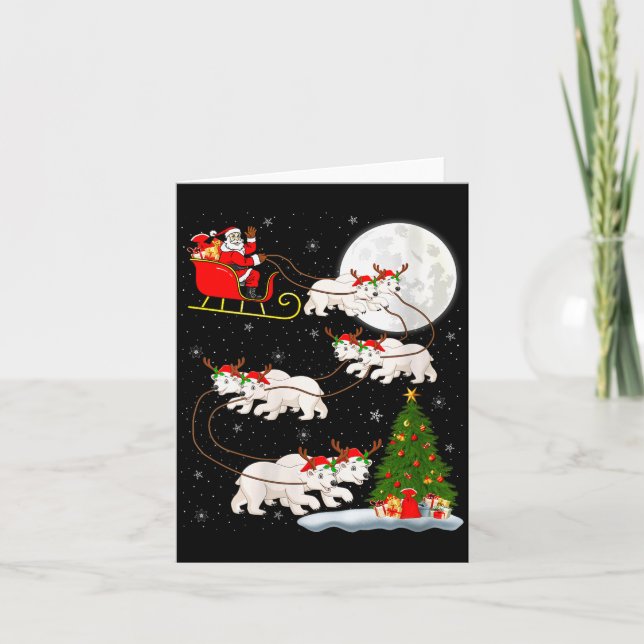 Womens Lar Bear Santa Sleigh Flying Funny Magical  Card (Front)