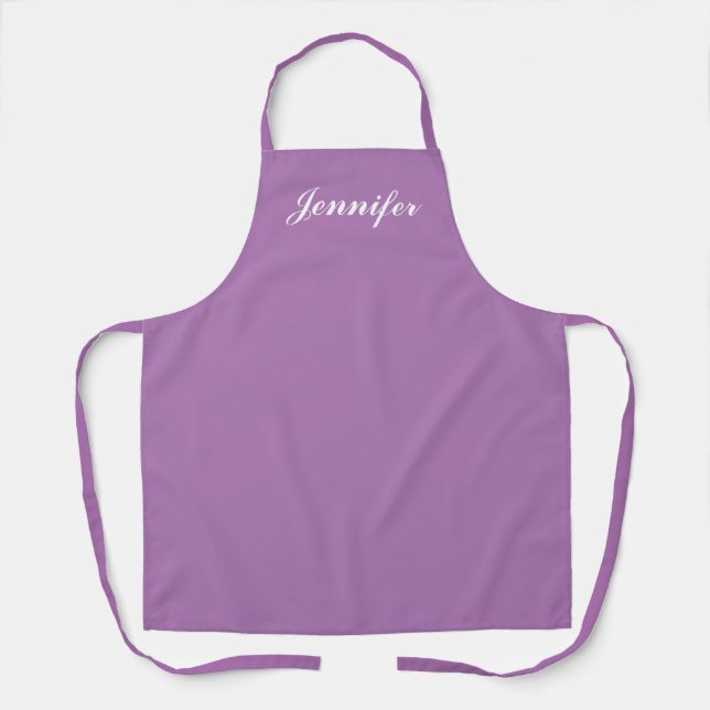 Womens Lavender Purple Script Personalized Chef Apron (Front)