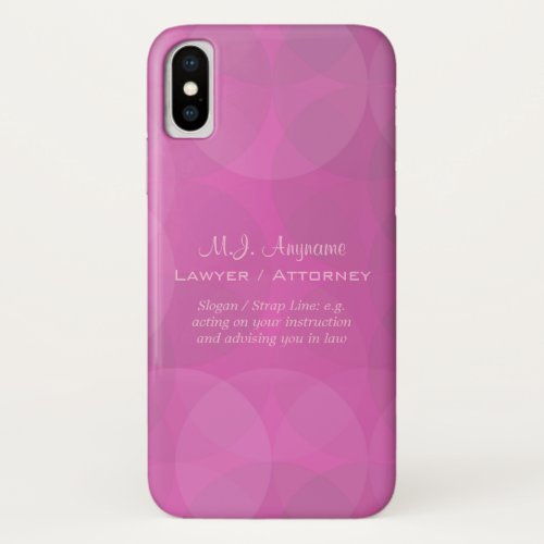 Womens Lawyer / Attorney pink circles iPhone X Case