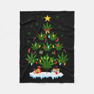 Womens Leaf Christmas Tree Weed Stoner Xmas V-neck Fleece Blanket