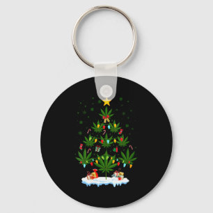 Womens Leaf Christmas Tree Weed Stoner Xmas V-neck Keychain