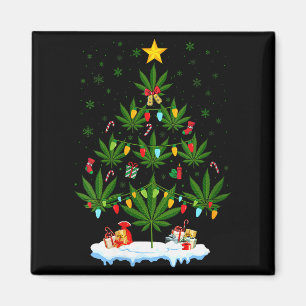 Womens Leaf Christmas Tree Weed Stoner Xmas V-neck Magnet