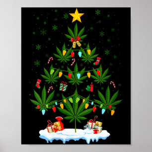 Womens Leaf Christmas Tree Weed Stoner Xmas V-neck Poster