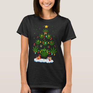 Womens Leaf Christmas Tree Weed Stoner Xmas V-neck T-Shirt