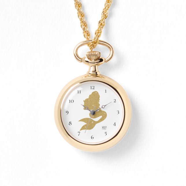 *~* Women's Leather  Gold Glitter Trendy Mermaid Watch (Front)