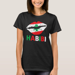 Womens Lebanon Habibi Saying Lips Lebanon Flag Leb T-Shirt