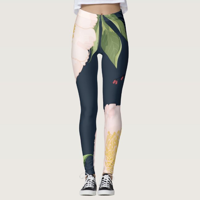 Women's Leggings Baby Pink Cosmos on White (Front)