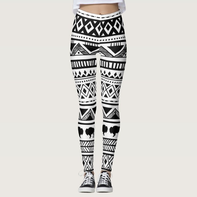 Women's Leggings Boho Buffalo Tribal Pattern Bohem (Front)