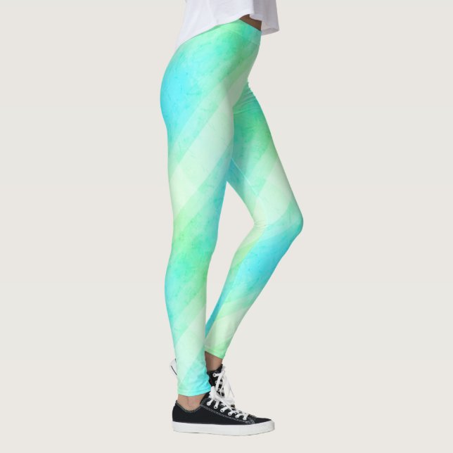 Womens Leggings Modern Blue Yellow Green Stripes (Right)