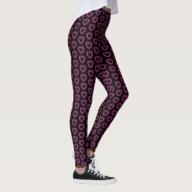 Women's Leggings-Pink Ribbon Heart Leggings (Right)