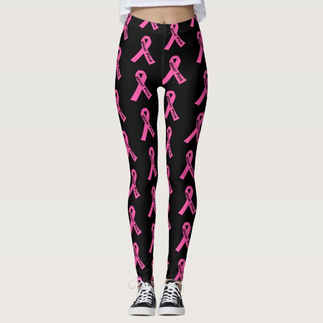Women's Leggings-Pink Ribbon Wear Pink Leggings (Front)