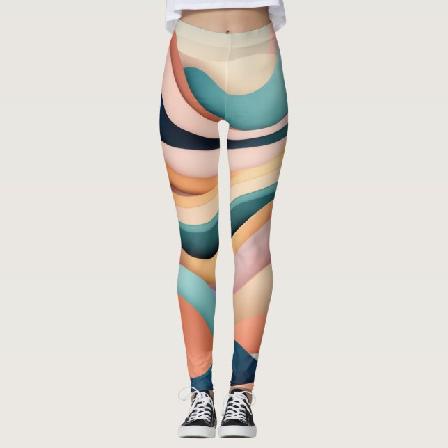 womens leggings with color waves (Front)