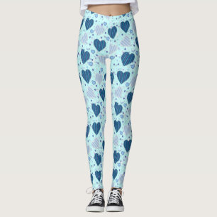 Women's Leggings with Pretty Blue Hearts