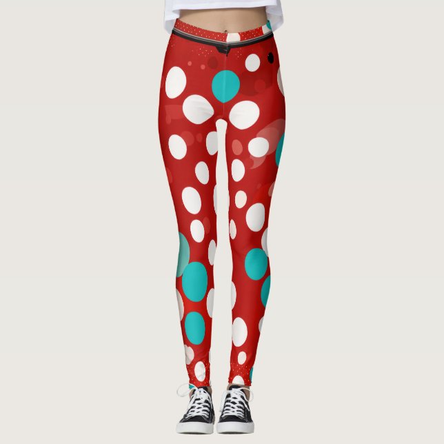 womens leggings with red folka dots (Front)