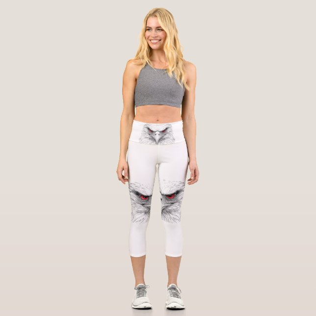 Women's leggings with the image of a bird with red (Front)