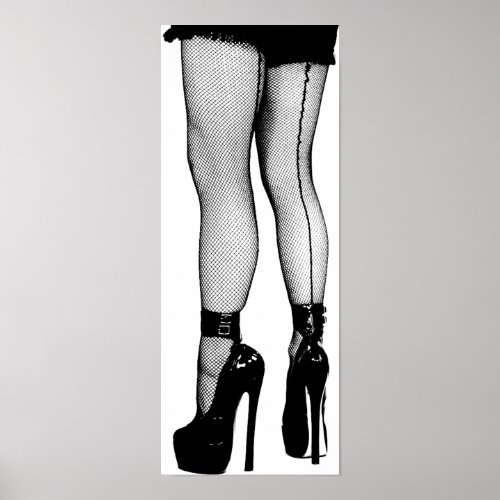 Womens Legs Fishnet Stockings Ink Drawing Poster